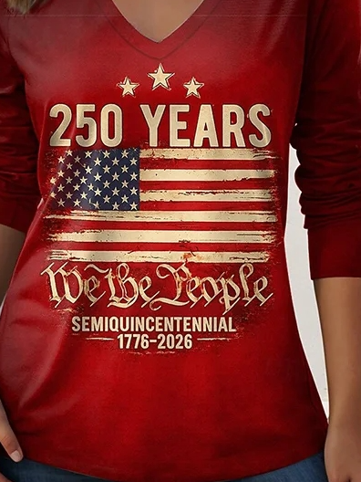 Independence Day Elegant V Neck Loose T-Shirt