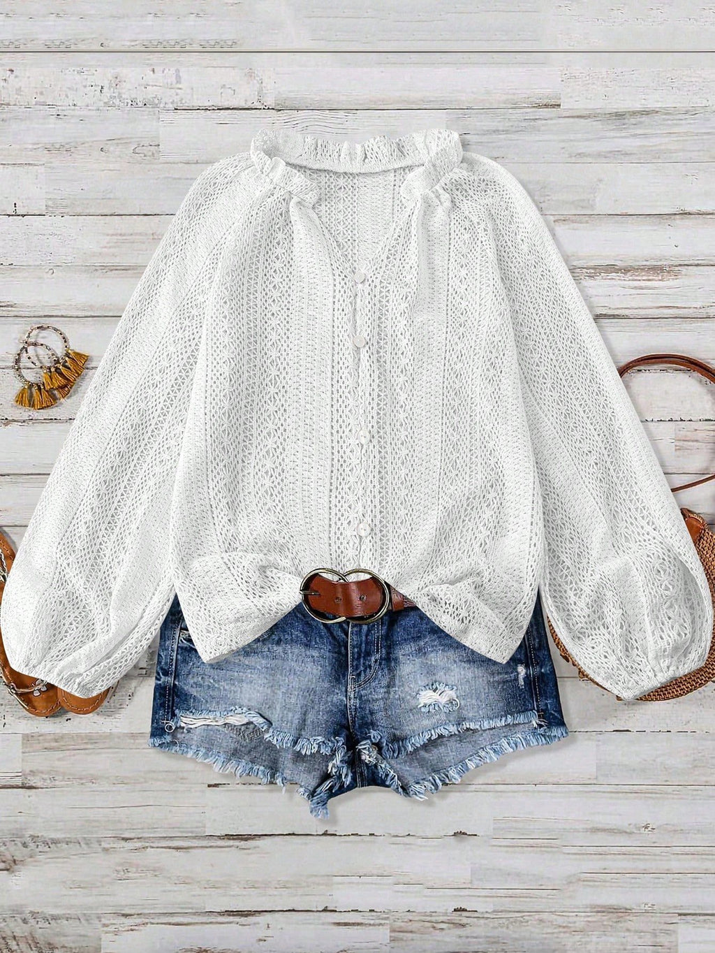 Women's Long Sleeve Shirt Spring/Fall White Plain Split Joint V Neck Daily Going Out Casual Top