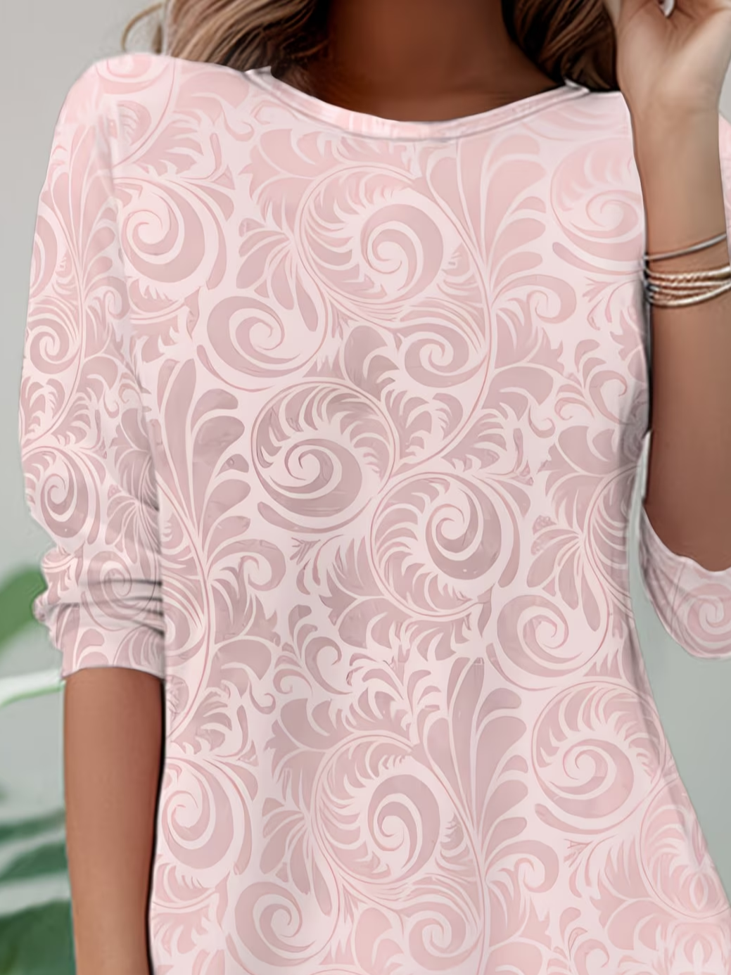 Women's Long Sleeve T-shirt Spring/Fall Pink Abstract Jersey Crew Neck Daily Going Out Casual Top