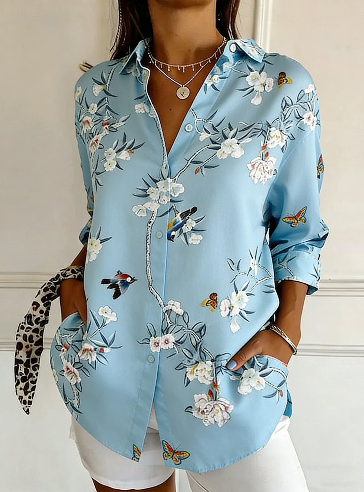 Floral Shirt Collar Loose Vintage Shirt