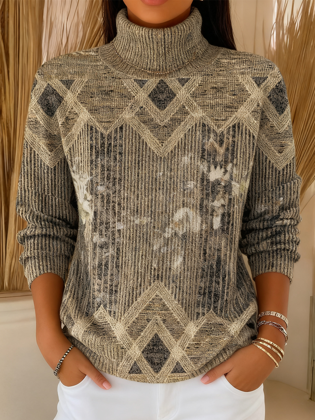 Striped Vintage Turtleneck Loose Sweater