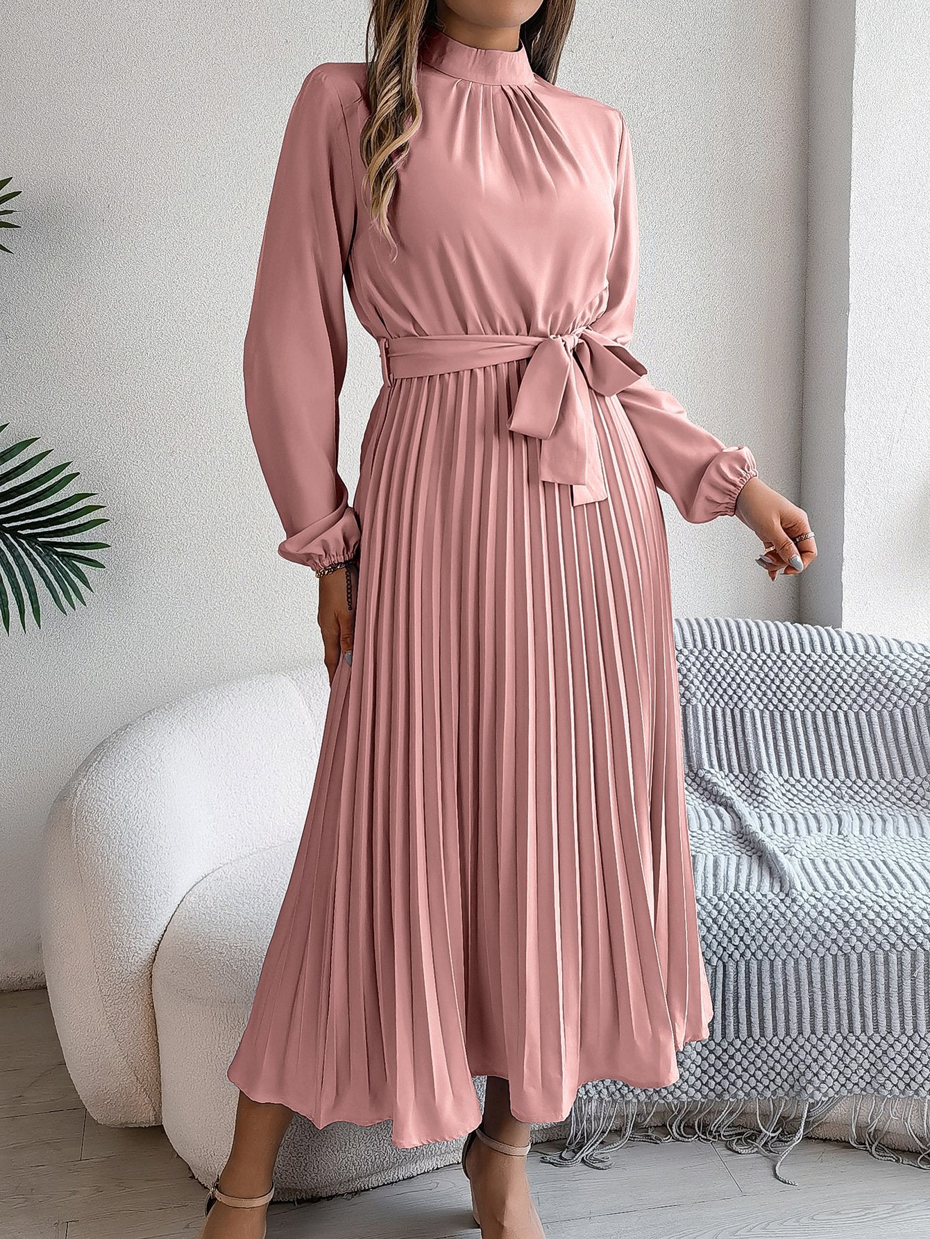 Women's Short Sleeve Summer Wine Red Plain Split Joint Stand Collar Daily Going Out Vintage Maxi A-Line Tank Dress