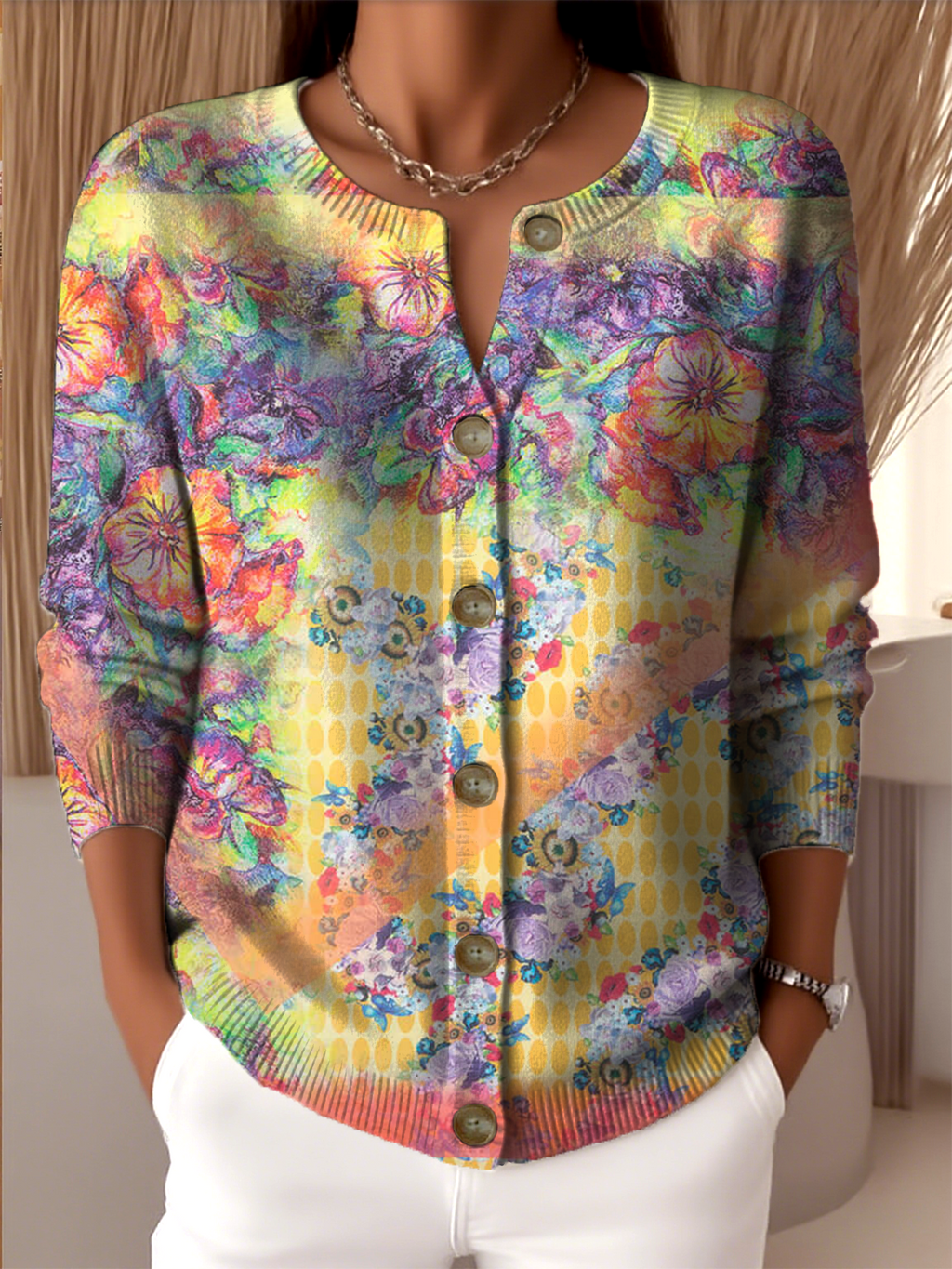 Crew Neck Loose Knitted Vintage Cardigan
