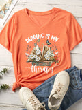 Women's Reading Is My Therapy V Neck Casual Text Letters T-Shirt