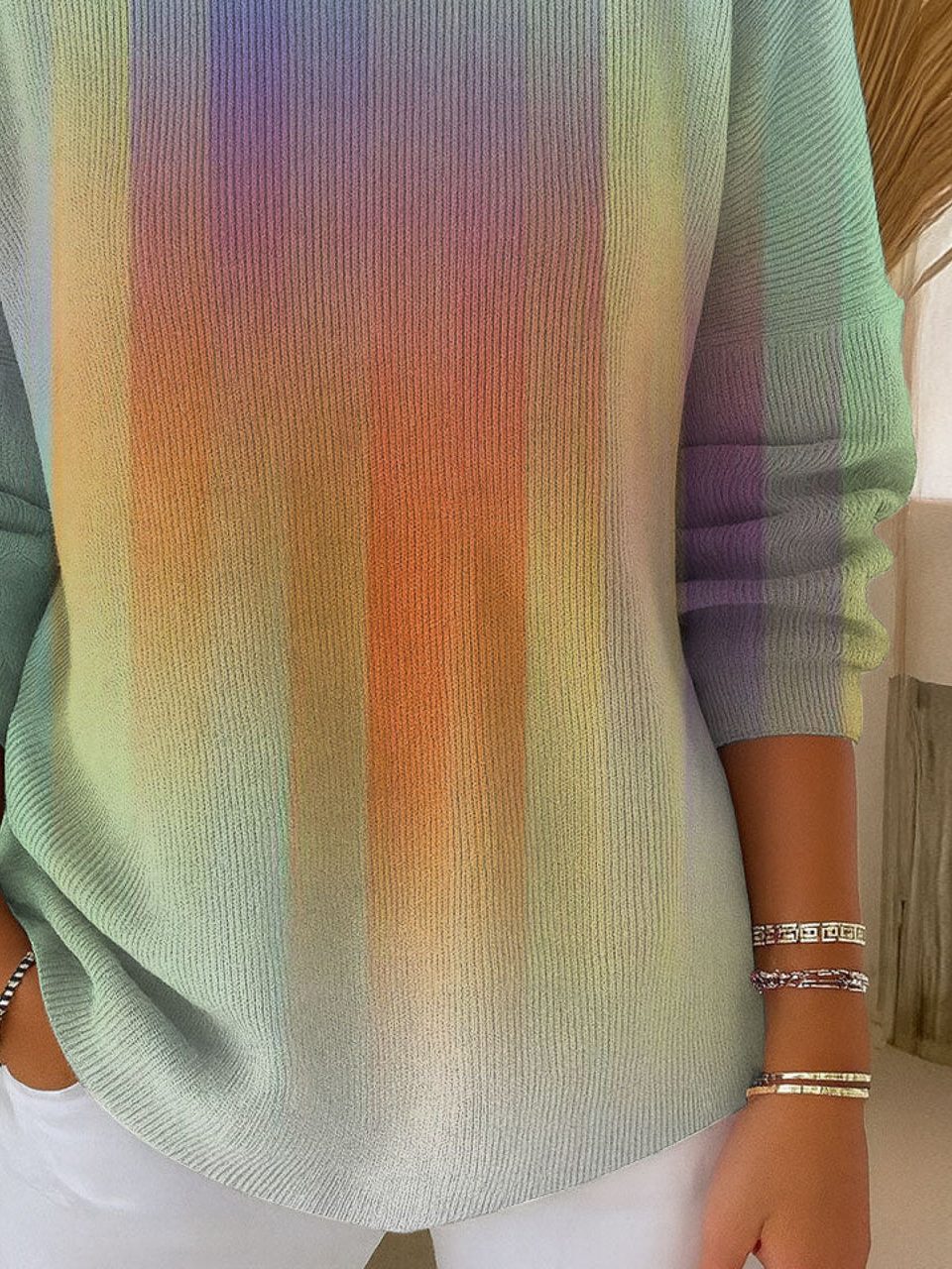 Regular Fit Crew Neck Casual Abstract Tops
