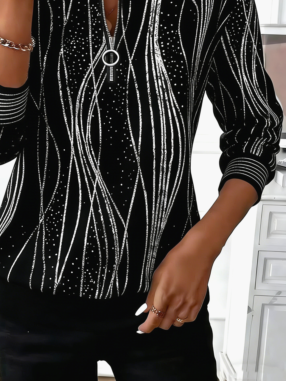 Loose Crew Neck Geometric Vintage Sweatshirt