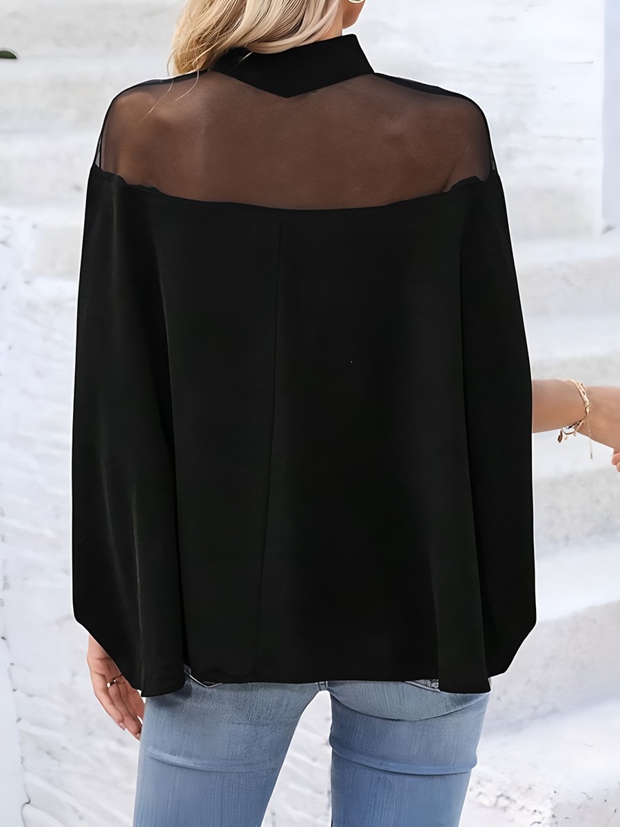 Women's Half Sleeve T-shirt Summer Black Plain Split Joint Mock Neck Dolman Sleeve Daily Going Out Casual Top