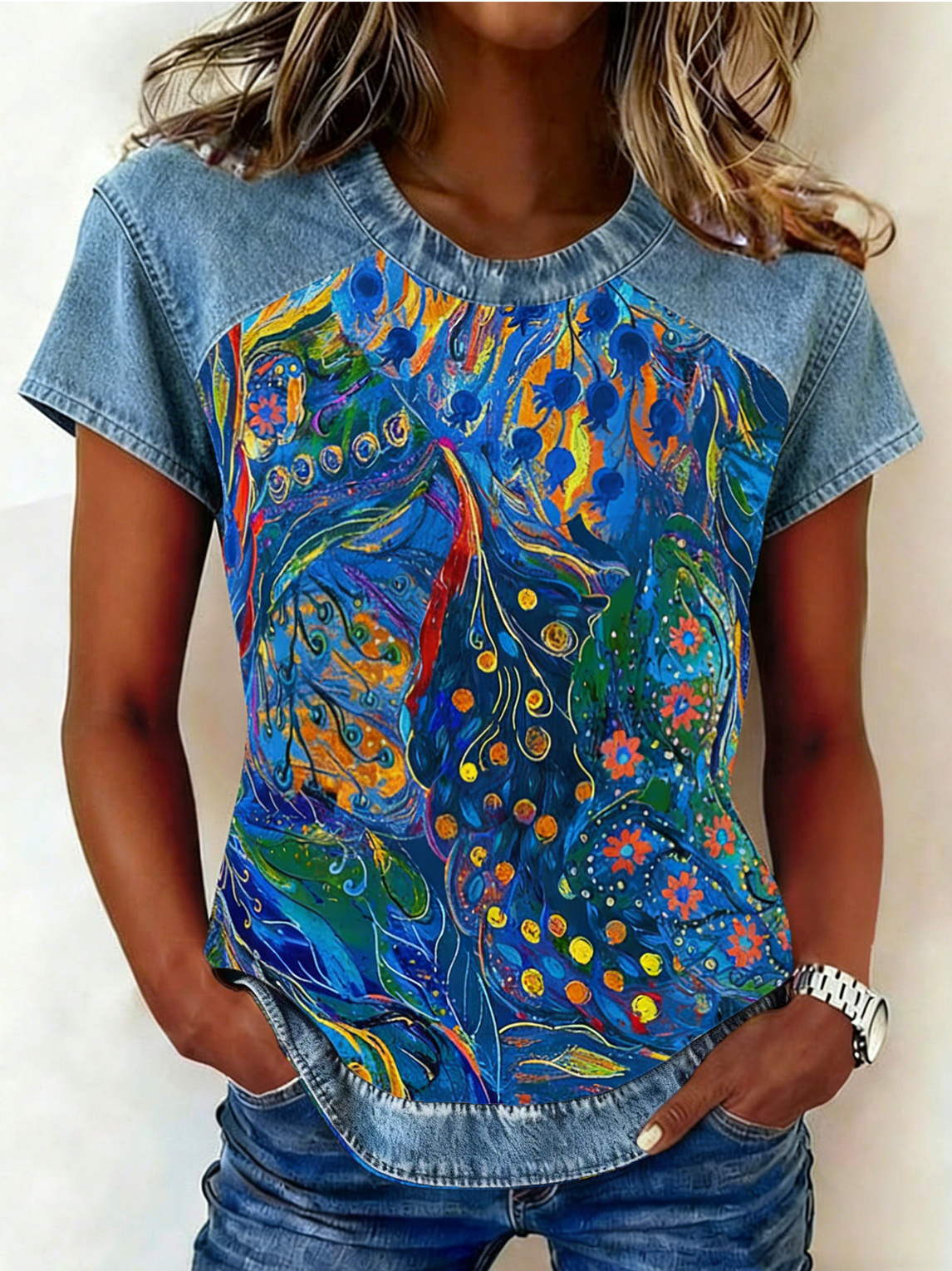 Pop Art Print Crew Neck Vintage T-Shirt