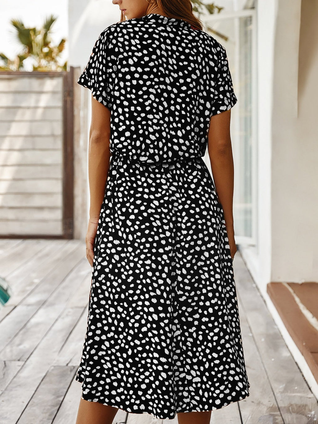Women's Short Sleeve Summer Blue Polka Dots Split Joint V Neck Daily Going Out Vintage Maxi A-Line T-Shirt Dress Dress