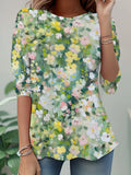 Women's Long Sleeve T-shirt Spring/Fall Green Floral Printing Jersey Crew Neck Daily Going Out Casual Top