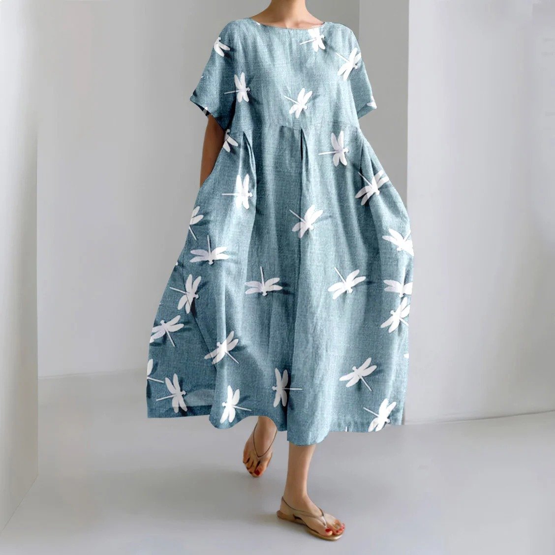 Regular Fit Animal Crew Neck Casual Dress With No