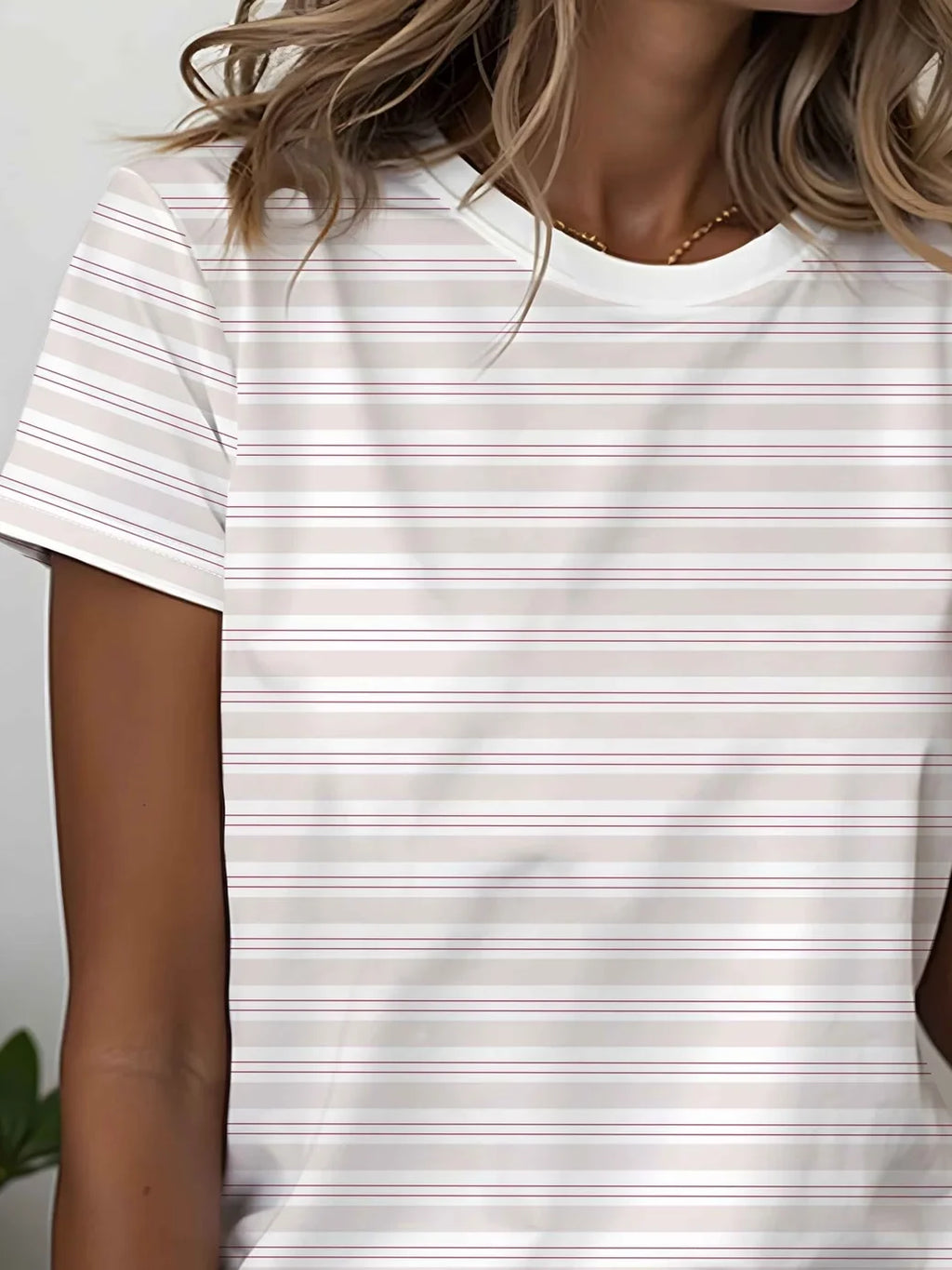 Women's Short Sleeve T-shirt Summer White Striped Printing Jersey Crew Neck Daily Going Out Casual Top