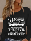 Women's Long Sleeve T-shirt Spring/Fall Black Text Letters Printing Jersey Crew Neck Daily Going Out Casual Top