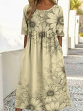 Floral Casual Crew Neck Loose Dress With No