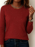 Women's Long Sleeve T-shirt Spring/Fall Wine Red Plain Stamped Bronzing Crew Neck Daily Going Out Casual Top