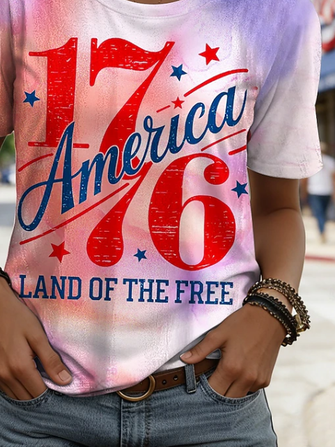 Women's Short Sleeve T-shirt Summer As Picture Independence Day (Flag) Printing Jersey Crew Neck Daily Going Out Casual Top