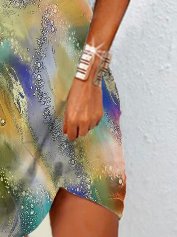 Abstract Print Short Sleeve Crew Neck Dress