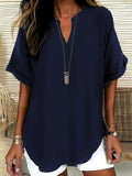 Loose Shawl Collar Cotton Simple Blouse
