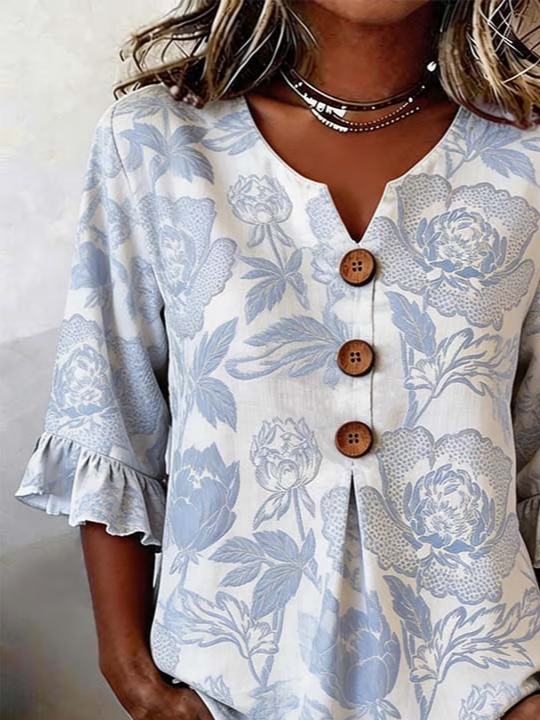 Women's Half Sleeve Blouse Summer White Floral Printing V Neck Daily Going Out Vintage Top