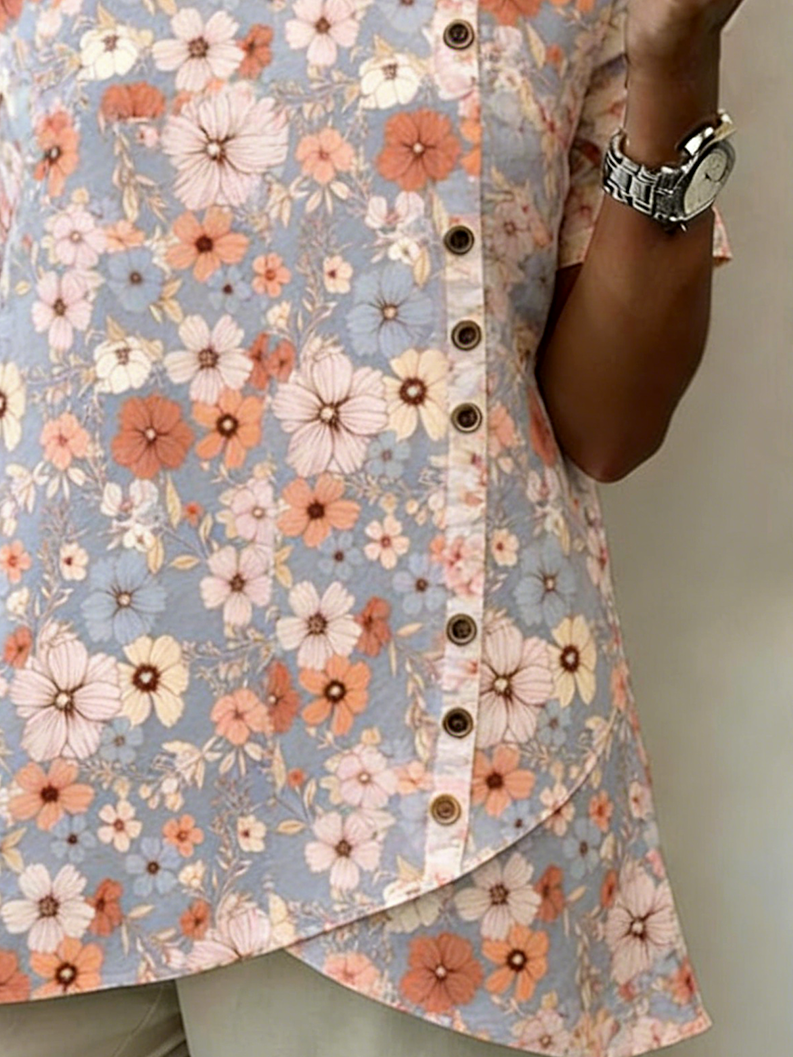 Floral Vintage V Neck Loose Shirt