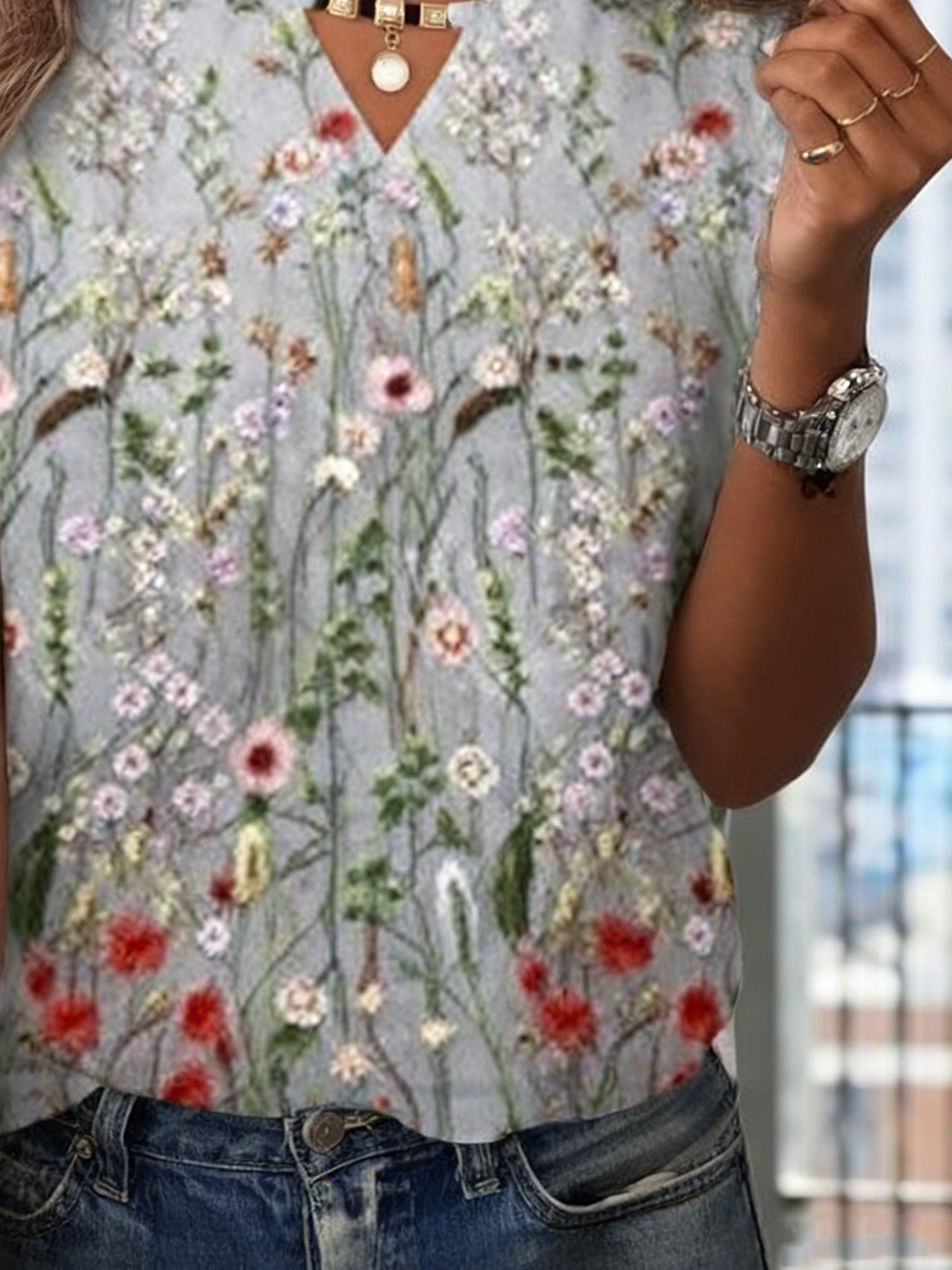 Others Cotton Elegant Floral T-Shirt