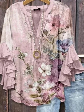 Women's Stylish Temperament V-Neck Multi-Layer Lace Shirt