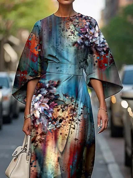 Women's Half Sleeve Summer As Picture Floral Printing Crew Neck Daily Going Out Vintage Maxi H-Line Fit & Flare Dress Dress