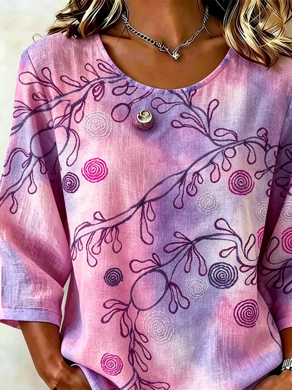 Loose Gradient Pattern Elegant Cotton And Linen Shirt