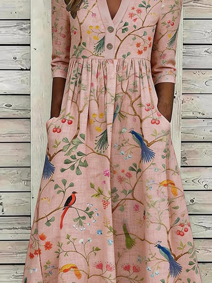 Half Open Collar Loose Casual Dress With No