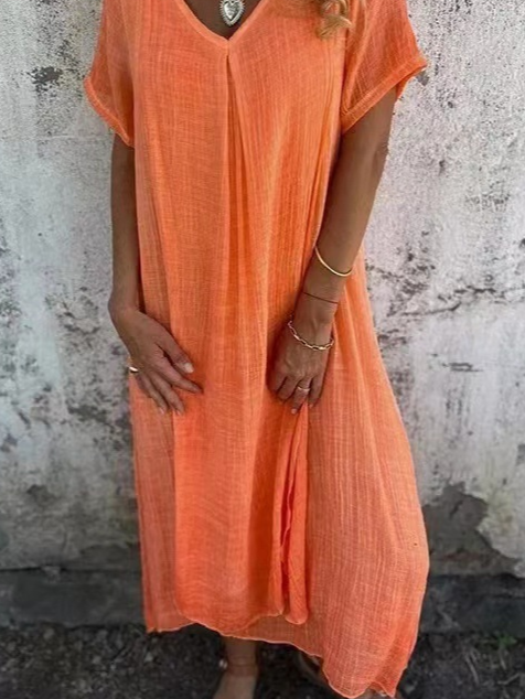 Casual Plain V Neck Midi Dress