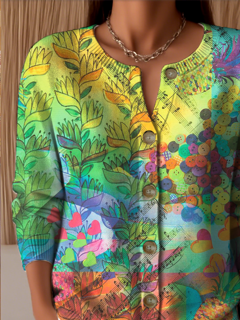 Crew Neck Gradient Pattern Vintage Cardigan