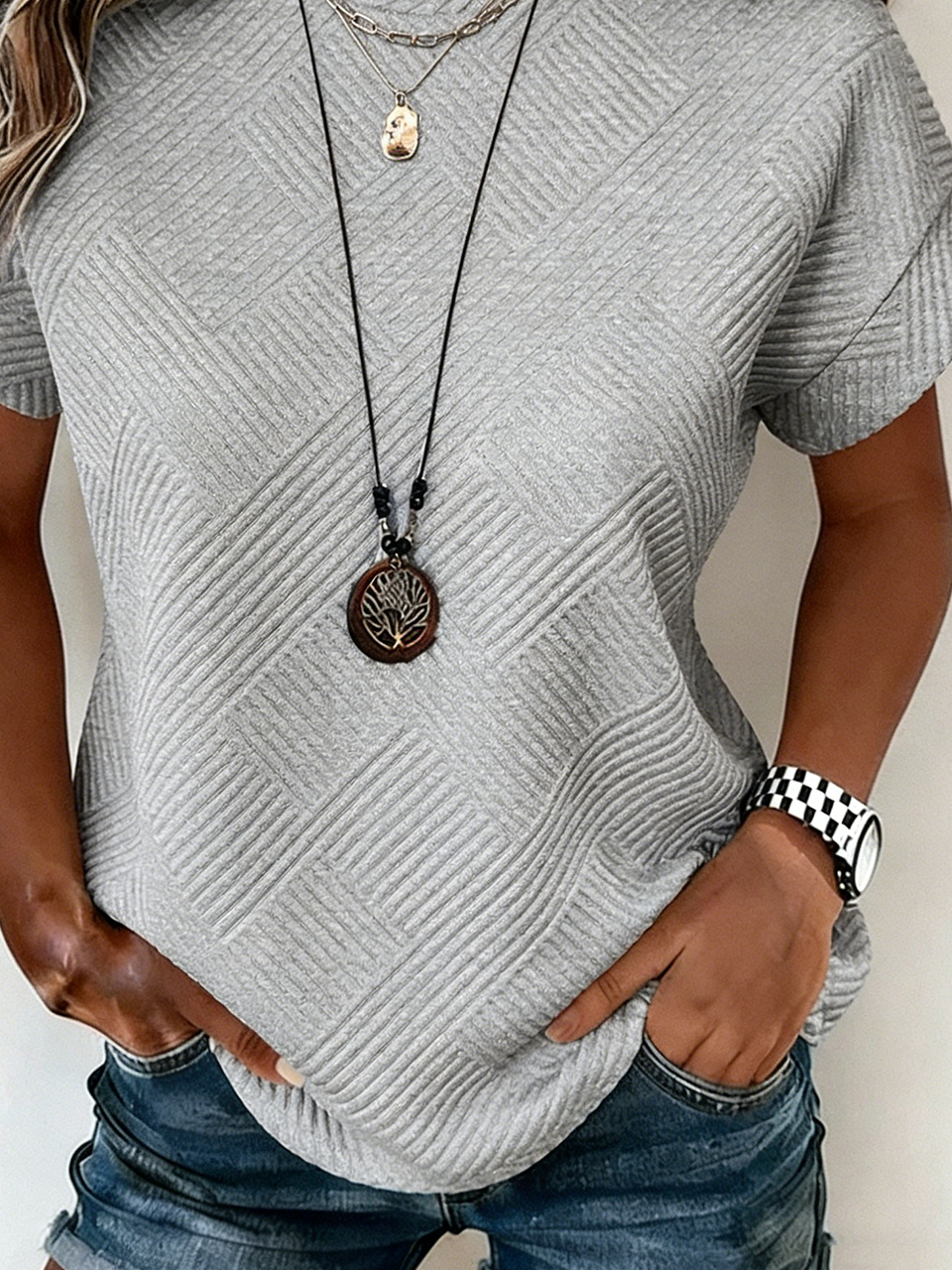 Crew Neck Plain Loose Casual T-Shirt