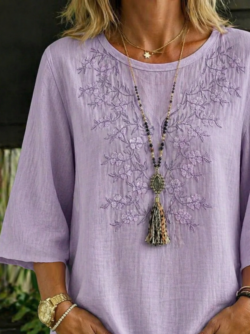 Women's Half Sleeve Blouse Summer Purple Floral Printing Crew Neck Daily Going Out Vintage Top