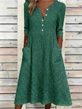 Half Open Collar Vintage Abstract Polka Dots Dress With No