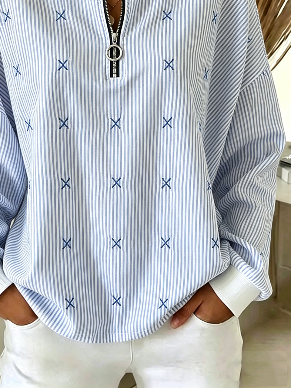 Crew Neck Loose Striped Simple Sweatshirt