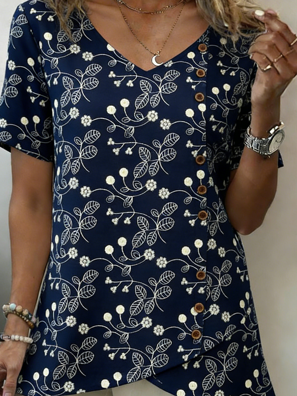 Loose Elegant Cotton And Linen Floral Shirt