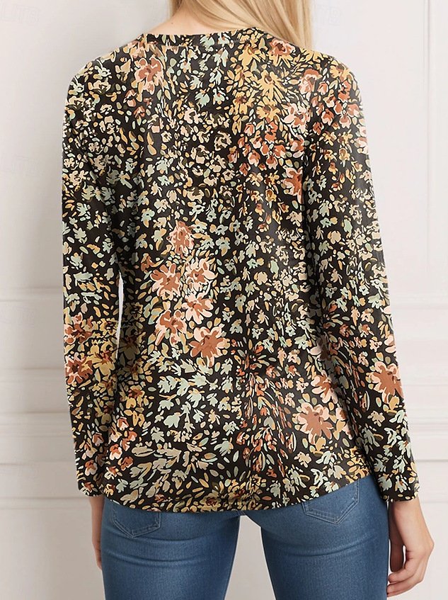Casual V Neck Floral Loose Blouse