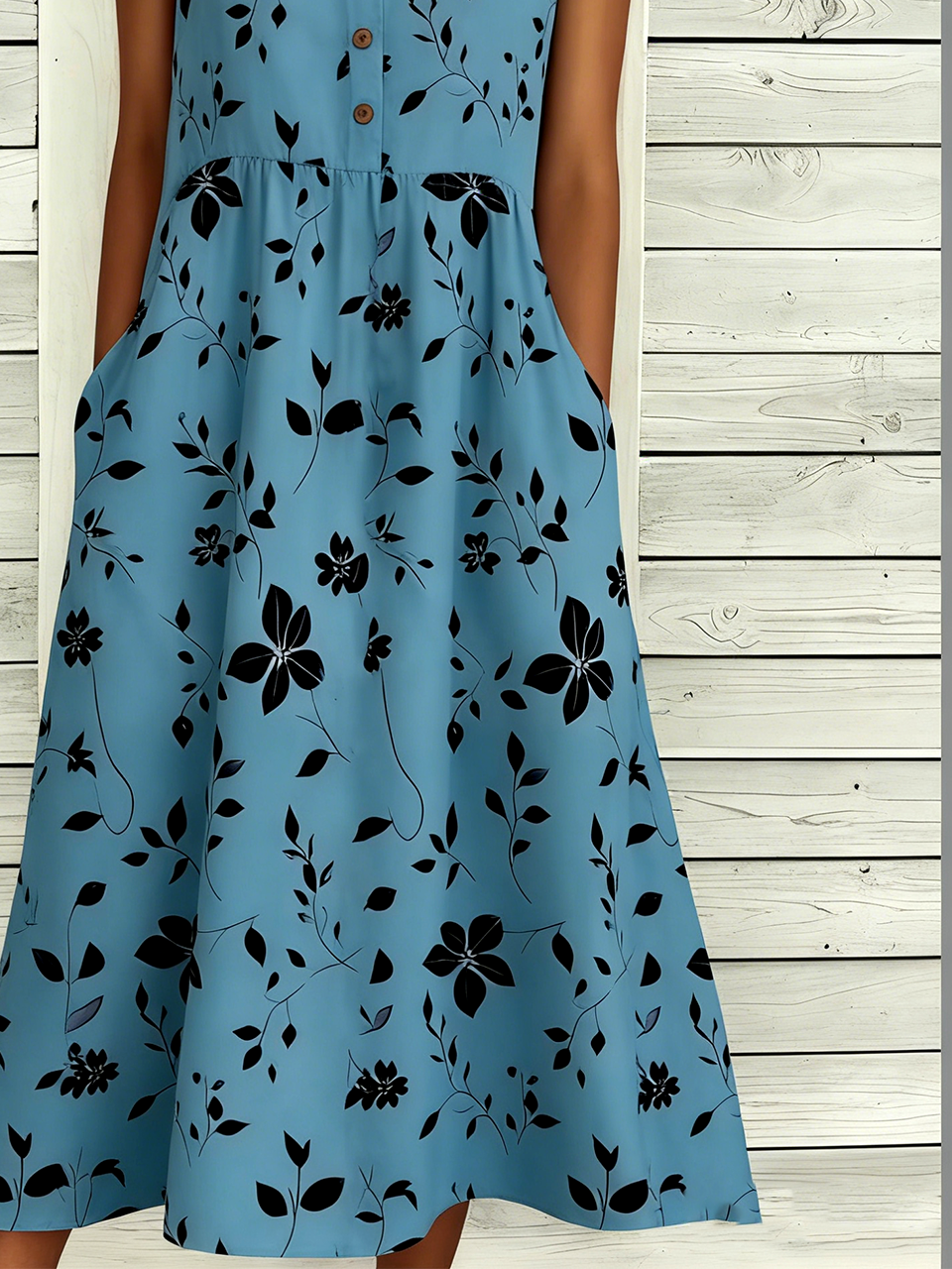 Notched Casual Buckle Loose Dress With No