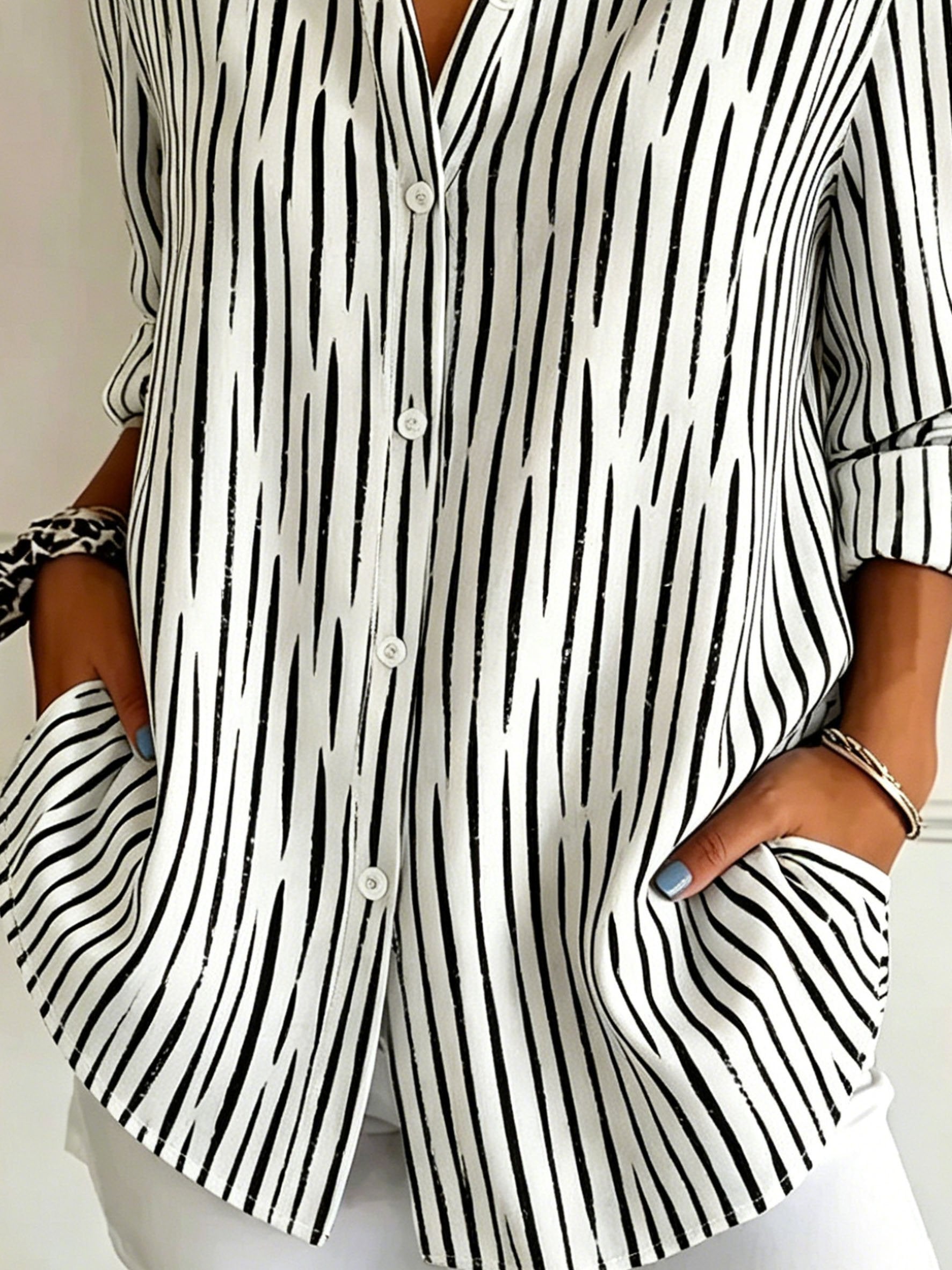Vintage Abstract Graphic Print Shawl Collar Linen Blend Casual Shirt