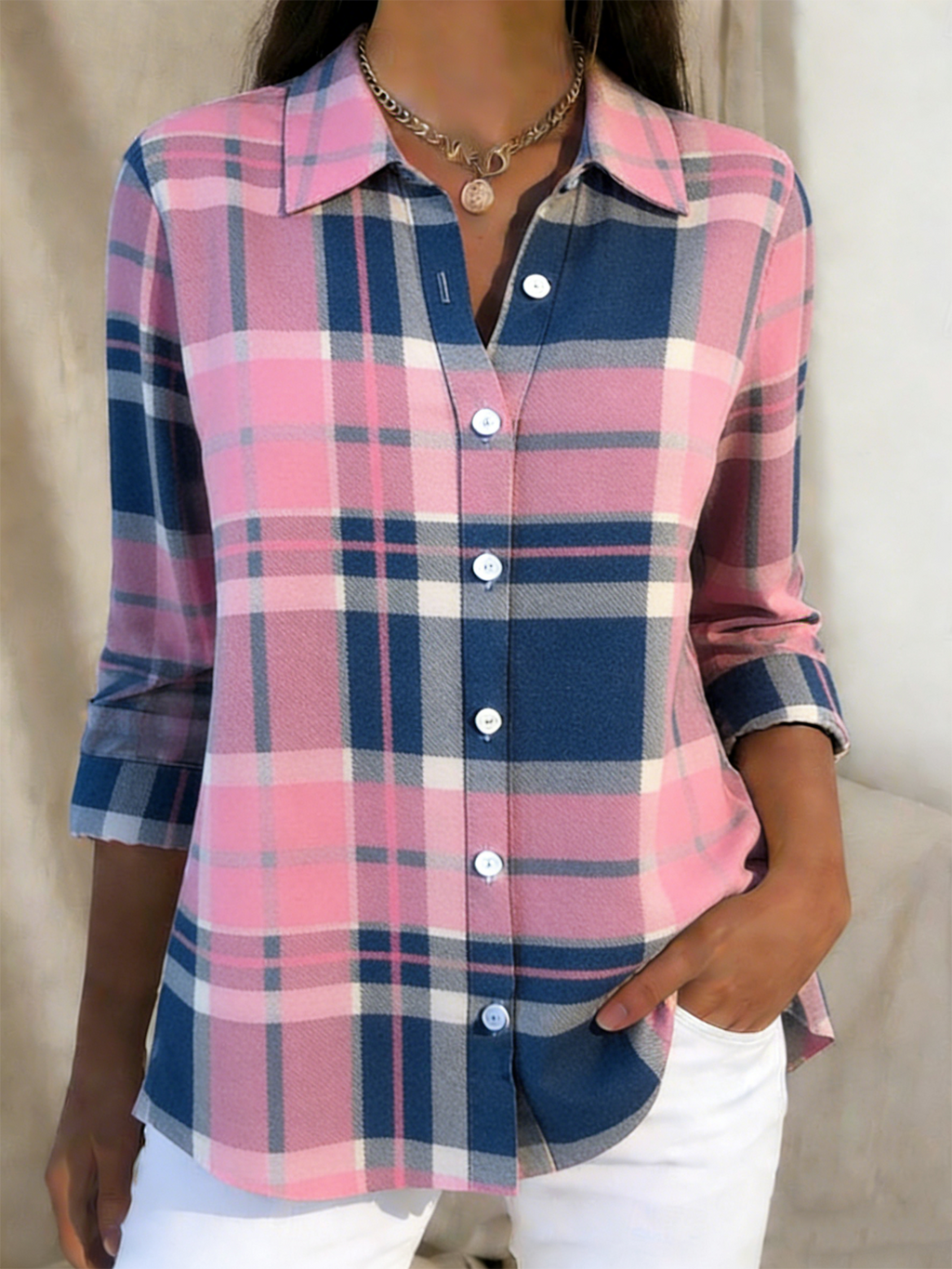 Casual Shirt Collar Plaid Loose Shirt