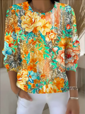 Women's Fall Festive Floral Pattern Pullover Top