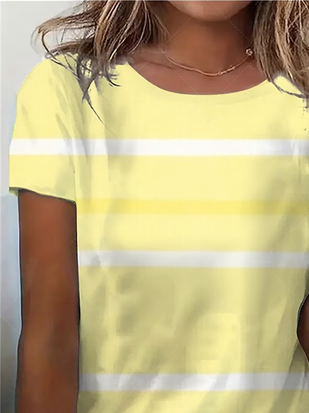 Women's Short Sleeve T-shirt Summer Yellow Striped Printing Jersey Crew Neck Daily Going Out Casual Top