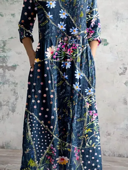 Regular Fit Jersey Botanical Pattern Casual Dress With No