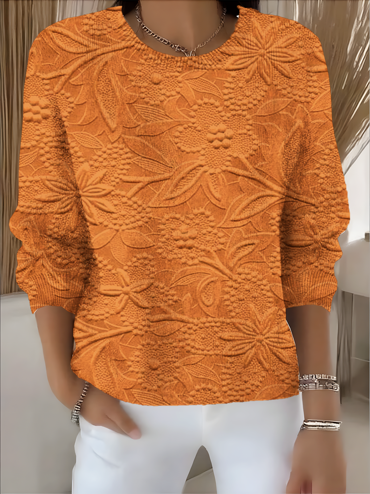 Women's Fall Festive Floral Pattern Pullover Top