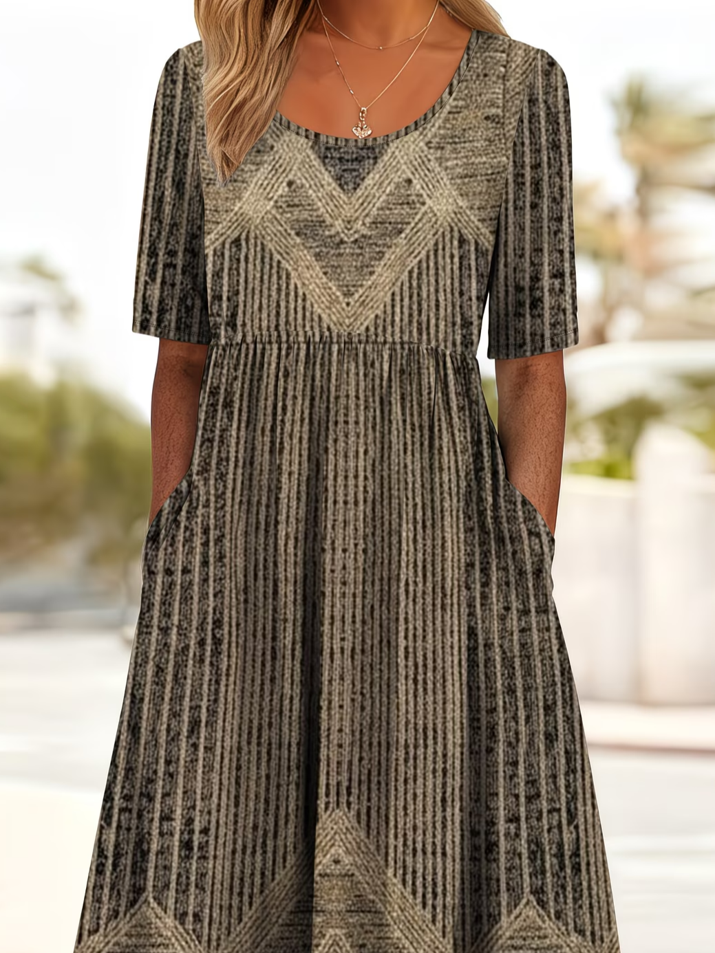 Women's Short Sleeve Summer Brown Abstract Printing Crew Neck Daily Going Out Casual Maxi H-Line Shift Dress Dress
