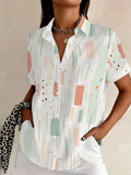 Women's Short Sleeve Shirt Summer White Abstract Printing Shirt Collar Daily Going Out Casual Top
