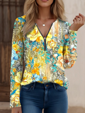 Loose Floral Zipper Vintage T-Shirt