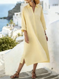 3D Printing Striped Shawl Collar The Quarter Sleeve Casual Midi Shirt Dress