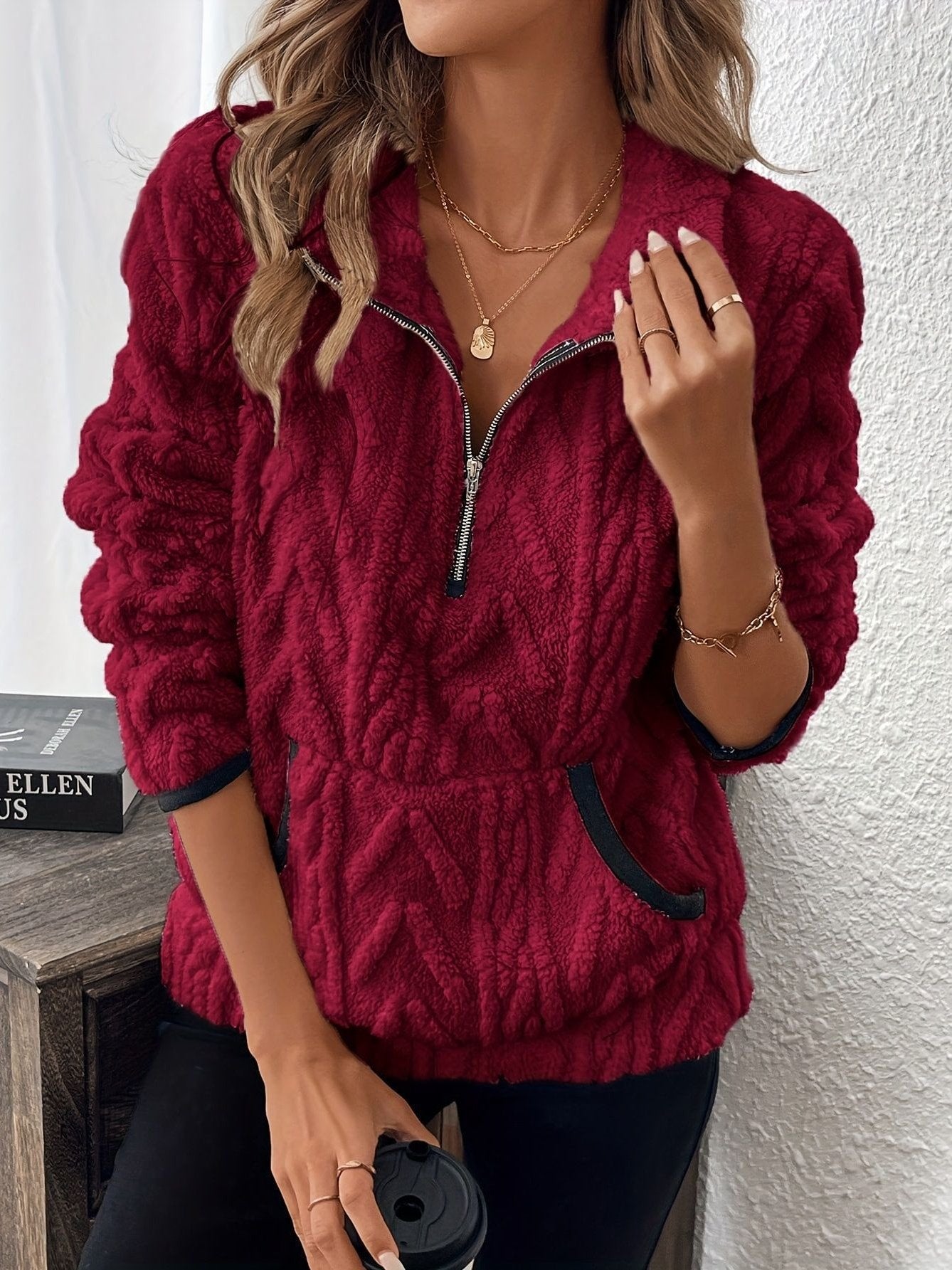 Plain Lady Romance Loose Stand Collar Sweatshirt