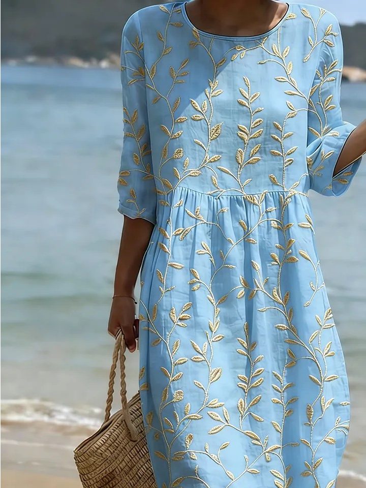 Others Vintage Loose Linen Blend Dress With No